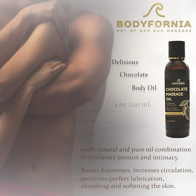 BODYFORNIA Chocolate Body Oil, Organic Jojoba Oil, Moisturizing Multi-Purpose Oil for Hands, Feet, and Body