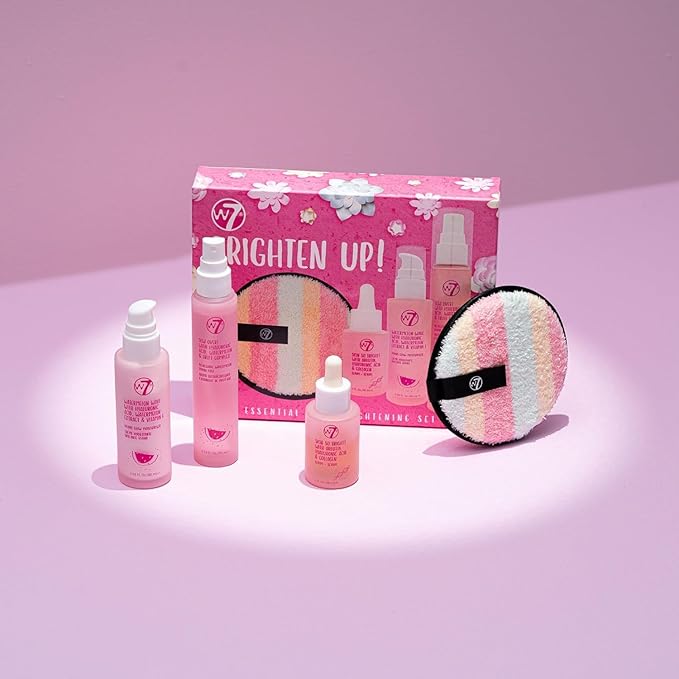 W7 - Brighten Up Essential Gift Set - Moisturizer, Reusable Cleansing Cookie, Toner and Face Mist - Soothing Skin Care Kit for Beautiful Skin