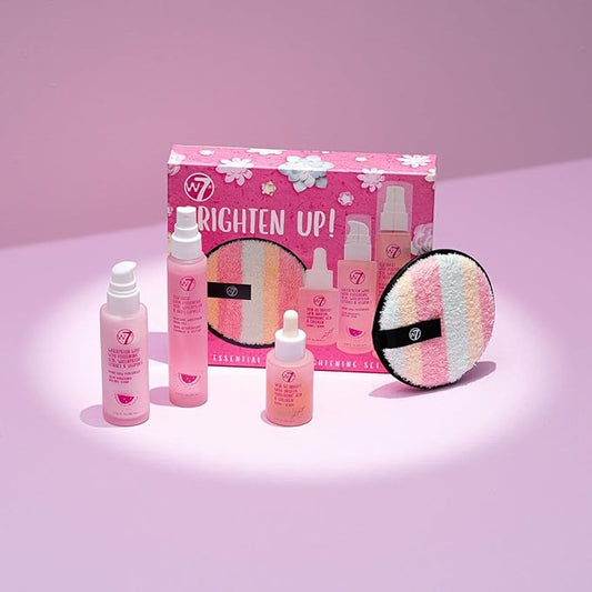 W7 - Brighten Up Essential Gift Set - Moisturizer, Reusable Cleansing Cookie, Toner and Face Mist - Soothing Skin Care Kit for Beautiful Skin