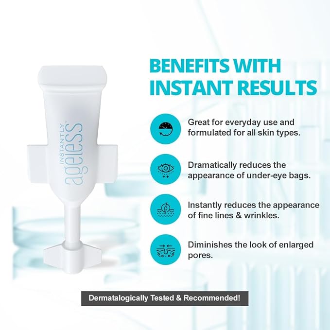 Instantly Ageless - Instant Face Lift Cream - Skin Care for Anti Aging face cream - Wrinkle Tightener - Instant Under Eye Bags Remover - Facelift in a Box of 25 Vials - (2 BOXES)