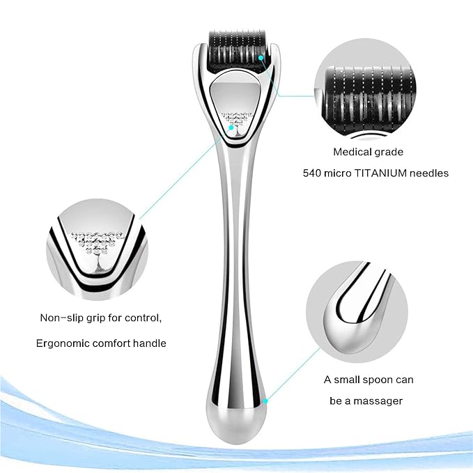 Derma Roller Microneedling Roller for Face Body - 540 Titanium Microneedle Roller w/Storage Case
