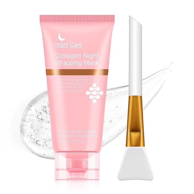Collagen Overnight Wrapping Peel Off Facial Mask, Collagen Night Wrapping Mask, Collagen Deep Hydrating Anti Wrinkle Lifting Mask for All Skin Types,Firming&Elasticity Sleeping Mask (Brush Included)