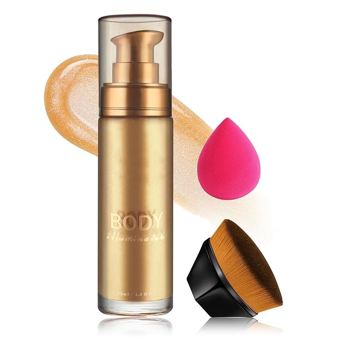 Body Shimmer Oil Body Glitter,Bronzer Body Glow Oil Moisturizing Shimmer Body Lotion Waterproof Liquid Highlighter Makeup-103 Glistening Bronze