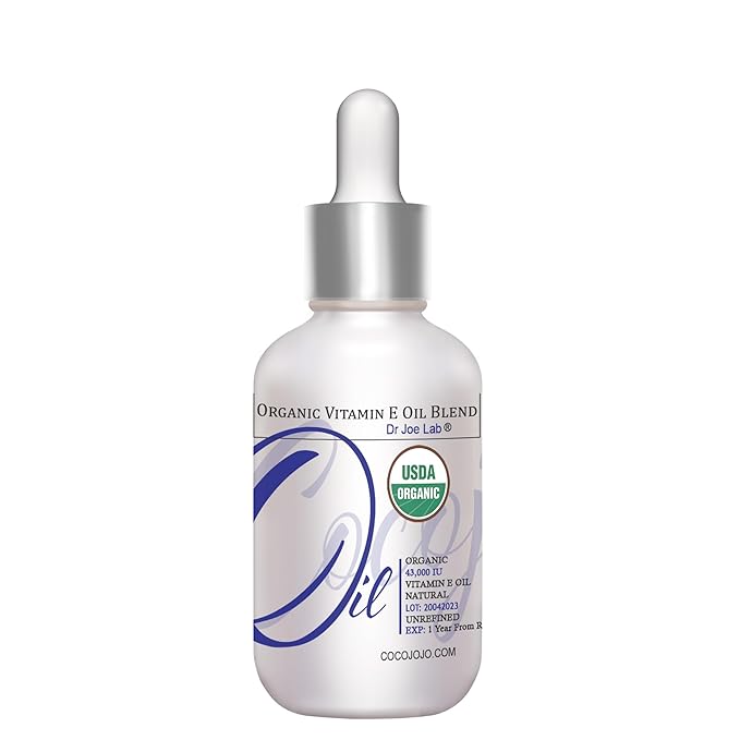 Dr Joe Lab Vitamin E Oil for Skin, Organic Vitamin E Oil for Hair, Face, Liquid Vitamin E, Vitamin E Body Oil, 100% Pure Natural Cold Pressed Unrefined, Moisturizes & Nourishes, Non GMO - 1 Oz
