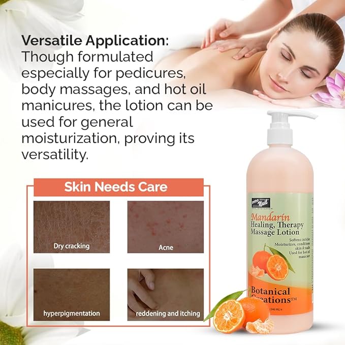PRO NAIL - Healing Therapy Massage Lotion - Professional Pedicure, Body and Hot Oil Manicure, Infused with Natural Oils, Vitamins, Panthenol and Amino Acids (Mandarin, 32 Oz)