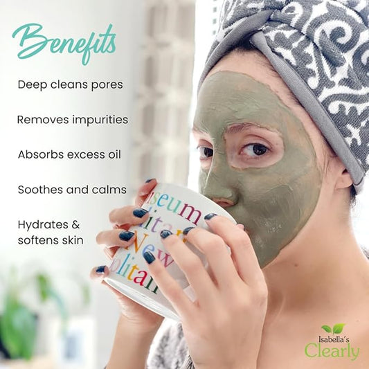 Deep Pore Cleansing French Green CLAY for Face, Body, Skincare | Natural Hydrating Facial Mask for Blackheads and Pores + Body Mask + Clarifying Hair Mask (Bulk 8 Oz + Applicator Brush)