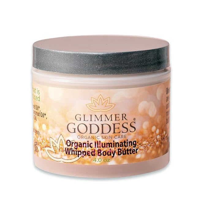 GLIMMER GODDESS Organic Whipped Body Butter - Subtle Level 1 Gold Shimmer - Moisturizing & Nourishing Skincare with Natural Ingredients - Gentle Glow & Hydration for All Skin Types - 4.0 oz