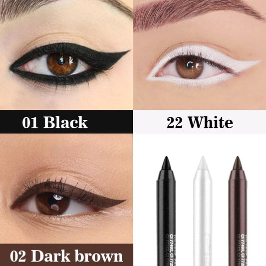 evpct 3Pcs Black & Dark Brown & White Gel Glitter Matte Metallic Eyeliner Pencils Set for Women Waterproof Smudge Proof lapiz de ojos delineador de ojos contra el agua Eye Liner Makeup 01 02 22