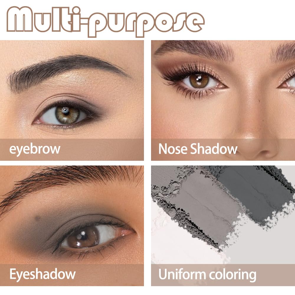 Eyebrow Powder Black White Gray Kit,Eye Brow Powder for Women with Brow Brush,Long-Lasting Waterproof Three Colors Brow Filler Get Full Defined Natural Brows,Eyebrow Powder Makeup