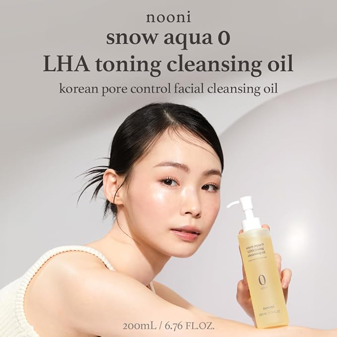 NOONI Facial Cleanser - Snow Aqua 0 LHA Toning Cleansing Oil | Makeup Blackhead Remover, Pore Control, Glass Skin, Help Control Sebum, Revitalizing, Mother's Day, 6.76 Fl Oz (200 ml)