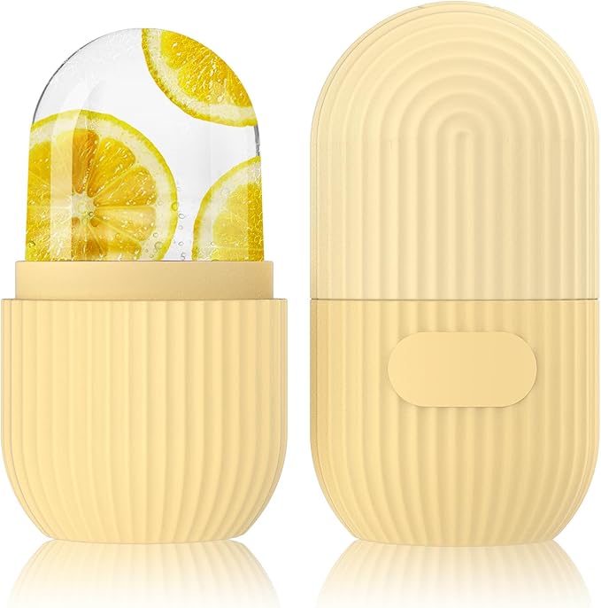 GeeRic Ice Face Roller, Silicone Ice Facial Rollers, Cube Face Contour for Eyes Neck, Beauty Facial Massage Roller Remove Dark Circle Pore Shrink Face Roller Skin Care Tools (Yellow)