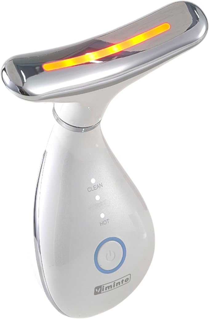 VIMINTO 3-in-1 Face Massager – Facial Massager Tool with Soothing Heat, Vibration, and Smart Touch – Red, Blue & Green Light Modes for Relaxation and Radiance – Compact & Portable - White