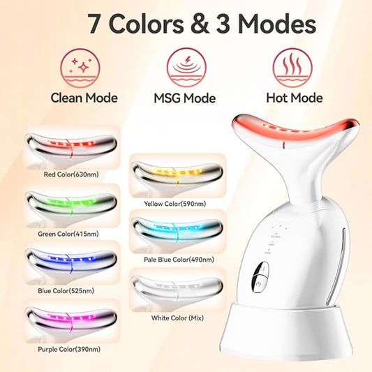 Facial Massager, Red-Light-Therapy Face & Neck Massage Gun, 7 Color, 3 Modes for Skin Care, Face Sculpting Tool