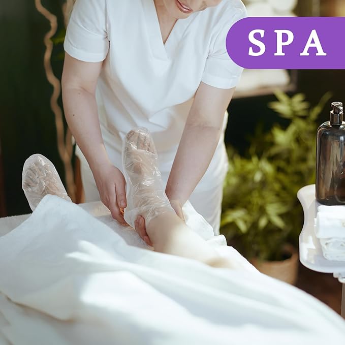 BUSOHA 300 Pcs Disposable Socks Foot Mask - Plastic Foot Covers Foot Moisturizing Socks for Paraffin Baths Spa Socks for Cracked Heel Repair Moisturizing Socks for Women and Men