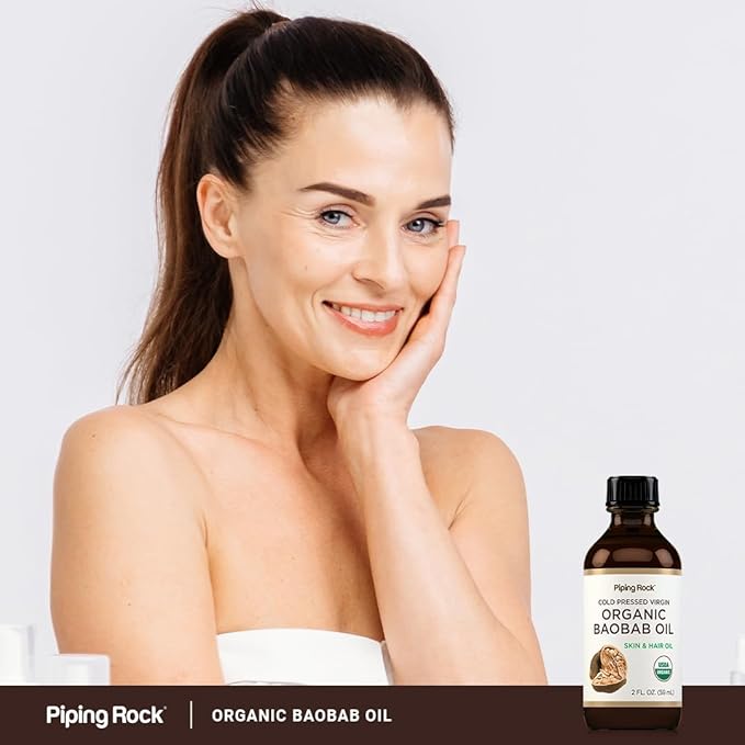 Piping Rock Baobab Oil Organic | 2 fl oz | For Hair, Skin, and Face | Cold Pressed Virgin
