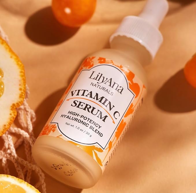 LilyAna Naturals Vitamin C Skincare Gift Set - Brightening and Anti-Aging Skin Care Products - Vitamin C Serum and Hyaluronic Acid - 4 Piece Set