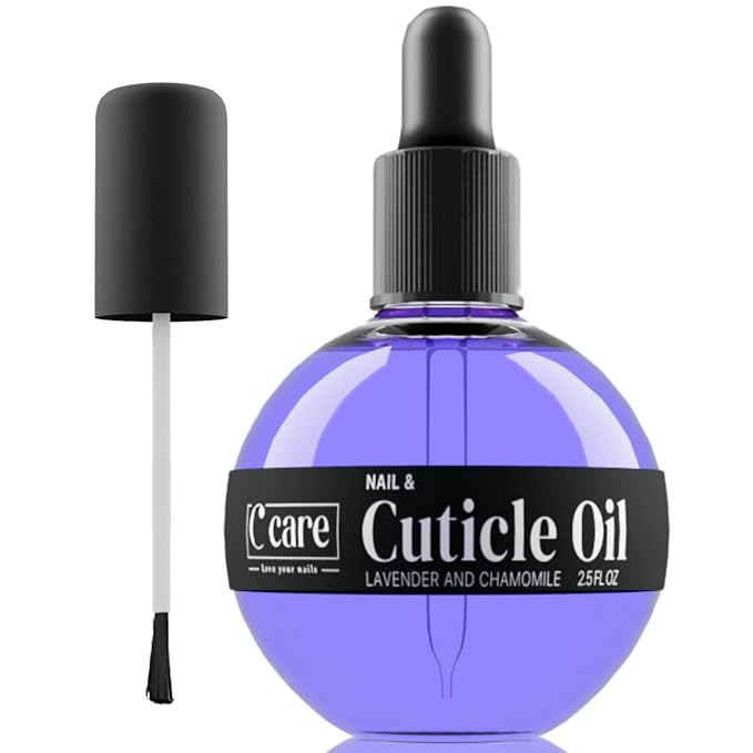 C CARE Cuticle Oil For Nails - Levender and chamomile Nail Oil - Moisturizes and Strengthens Nails and Cuticles - Dropper & Brush included - Large 2.5 oz bottle