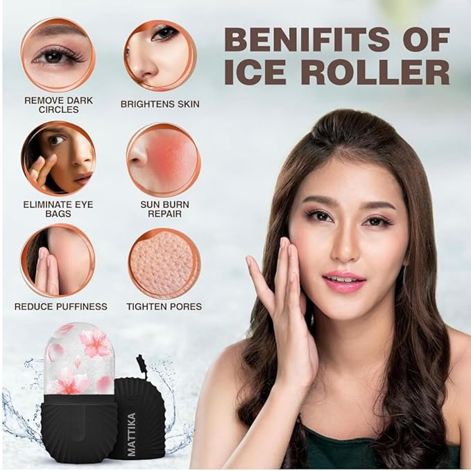 Ice Roller for Face and Eye Glow Naturally and Skincare, Ice Face Roller, Ice Facial Cube, Gua Sha Face Massage, Ice Roller Face for Beauty and Skin Care Gift for Men & Women Face Ice Roller (Black)