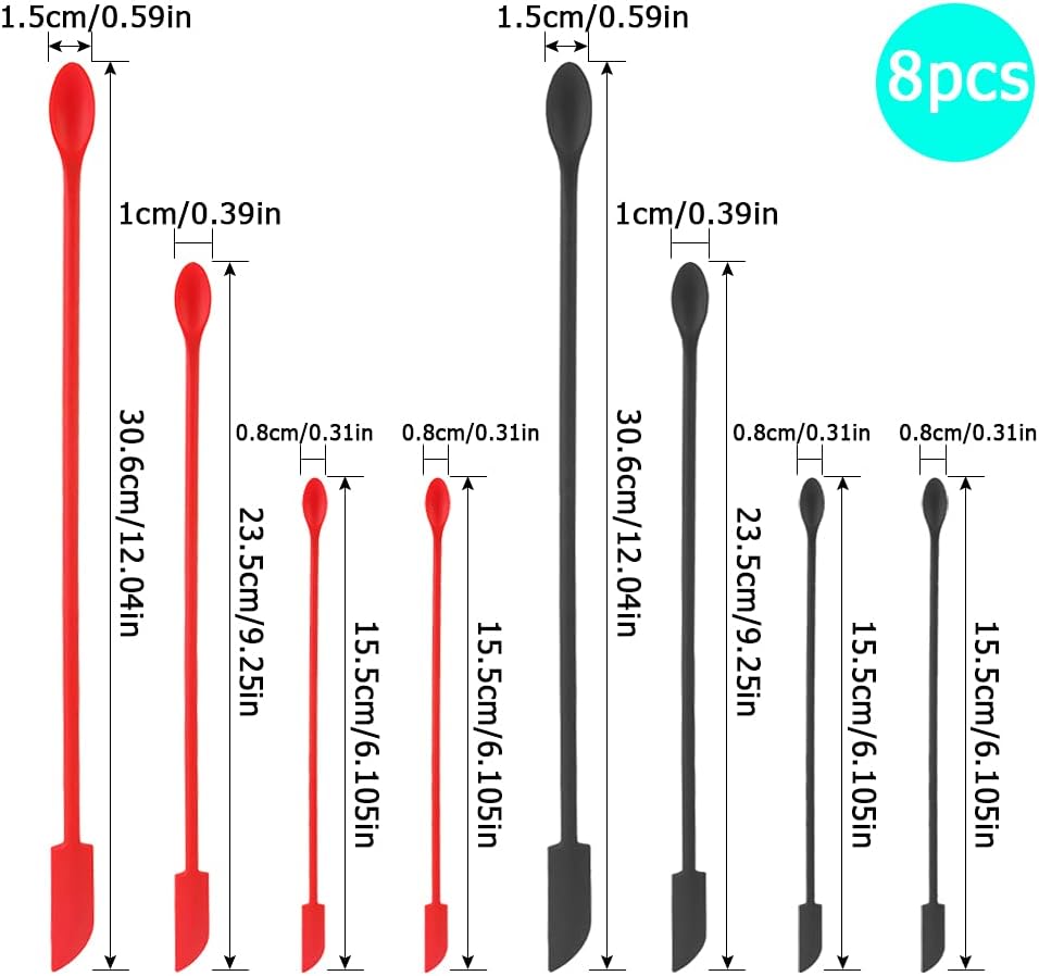 8 Pcs Mini Spatulas Makeup Scraper, Silicone mini spatula for cosmetics, Reusable Small Thin Jar Scraper for Getting Lotion out, Bottle Scraper for Kitchen Food Beauty Make up, Red Black