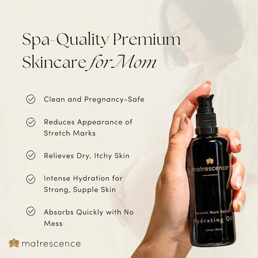 Stretch Mark Relief Hydrating Belly Oil (3.4oz/101ml) | Spa-Quality Maternity Skin Treatment | Pregnancy-Safe Skincare Made for Mom | Non-Greasy Moisturizing Skin Essentials for Mom