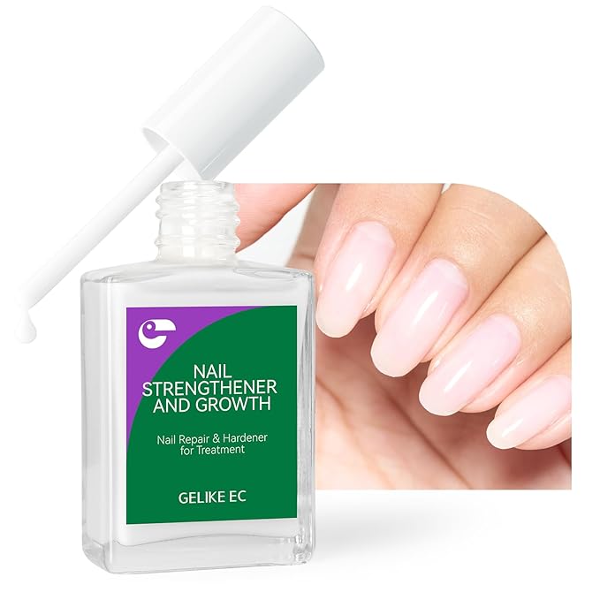 Gelike EC Nail Strengthener for Man: Milky White 15ml 6 in 1 Natural Nail Hardener Extra Strong and Growth - Nail Polish Hardener for Weak and Damaged Nails