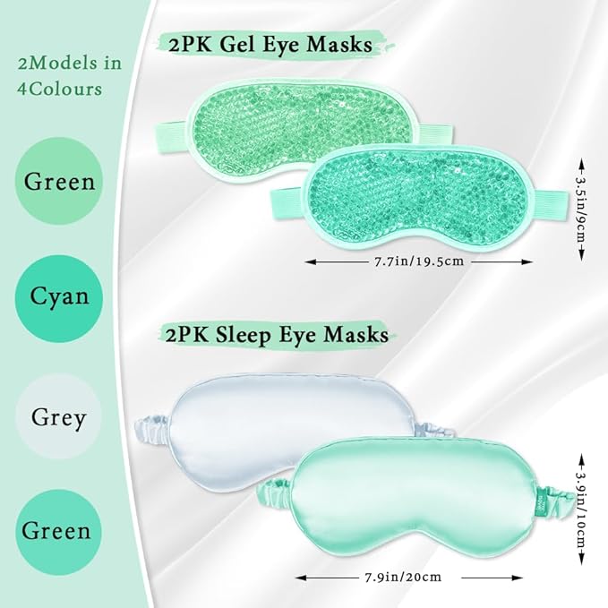 Cooling Eye Mask and Silky Sleep Mask 4 Packs for Man Women for Sleeping Frozen Ice Eye Mask Cold Warm Compress Puffiness Dry Eyes Dark Circles Gifting