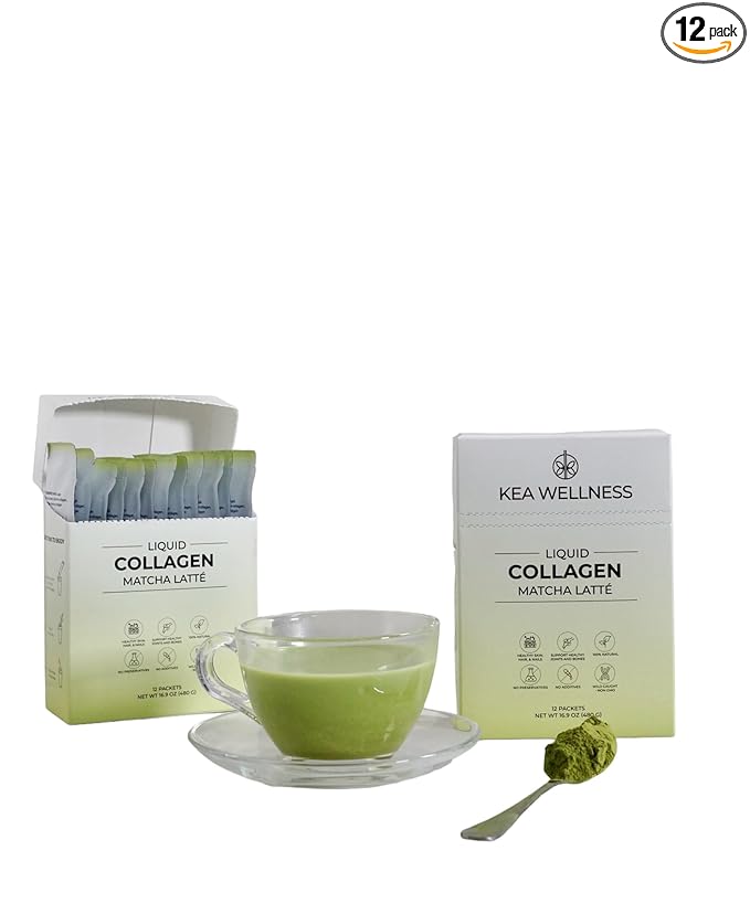 All-Natural Liquid Collagen Coffee Creamer – Premium Bovine & Marine Peptides (Types I, II, III) for Hair, Skin, Nails, Bones & Joints – Hydrolyzed, Single-Serve, 12-Pack – Matcha Latte Flavor