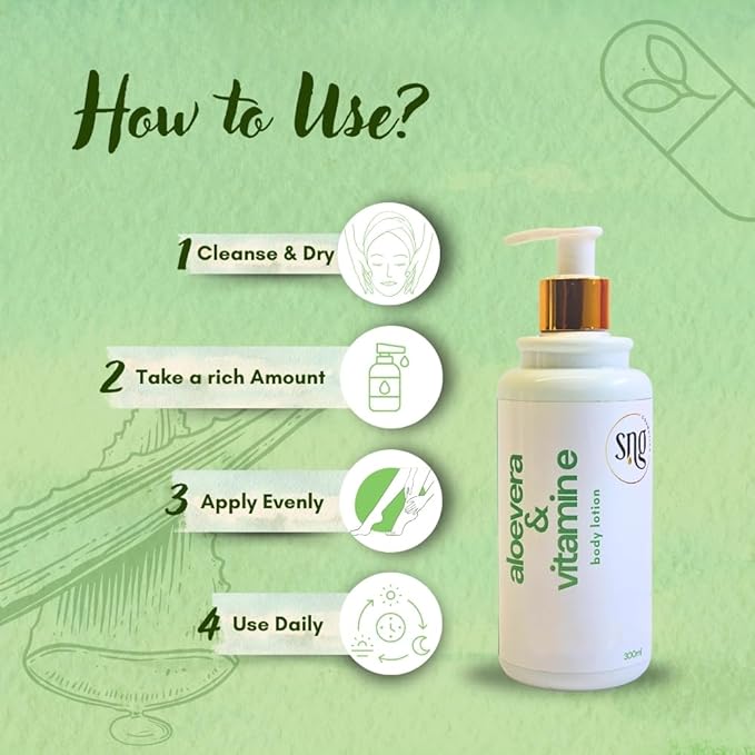 Aloe Vera & Vitamin E Body Lotion 300 ml - Deep Moisturization Waterlily, Argan oil and Almond oil Extracts Suitable All Skin Types