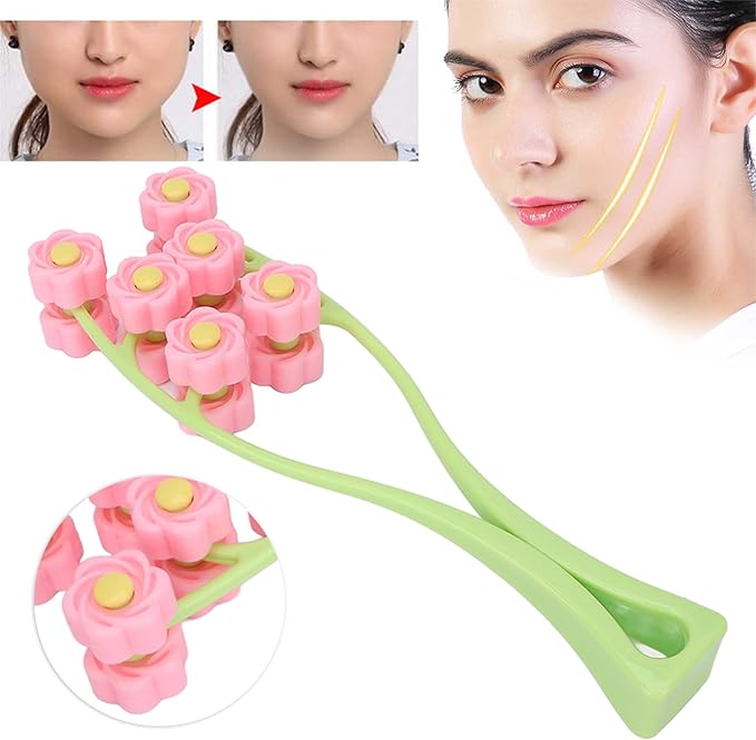 Face Massager Roller, Flower Design V Shaped Face Massager Melon Seed Face Massager for Arms for Face Pink