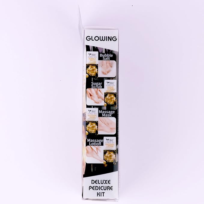 Pedicure Kit Foot Soak Set: Bubble Salt, Sugar Scrub, Massage Mask, Massage Lotion in a Box, 4 Step Foot Spa Kit for Dry Feet,Tired Feet (1 Set Golden Petals)