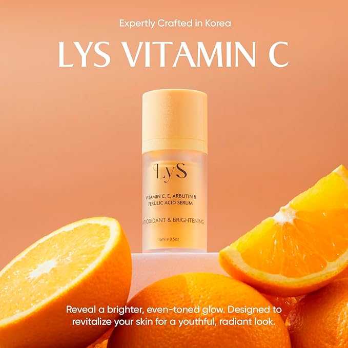 Lys by Misa Korean Vitamin C Serum for Face - For a Radiant Glow - Advanced Skincare with Vitamin E, Ferulic Acid & Arbutin - Brightens, Hydrates & Protects All Skin Types - Made in Korea