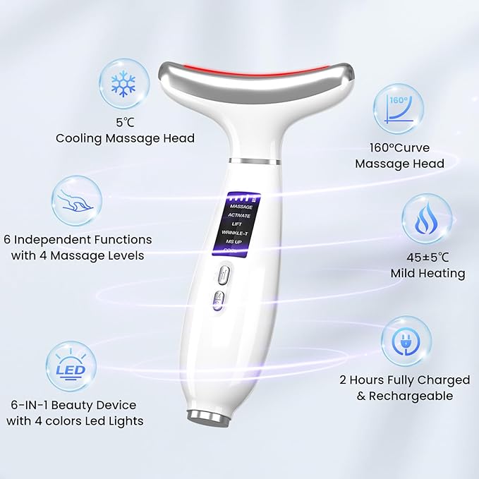 Red light therapy for face,Facial Massager,skin Care Tool,for Anti-Aging, at home,Lifting and Tightening Sagging Skin (Pearl White)