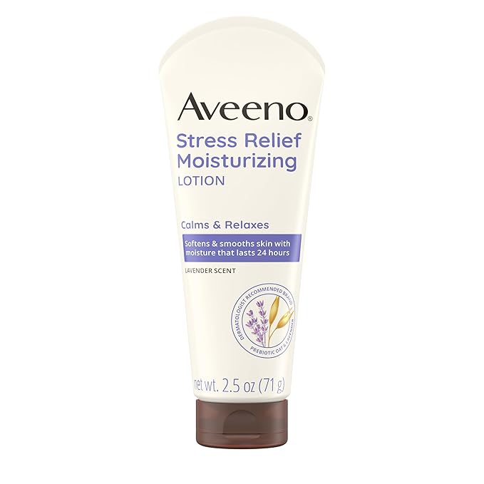 Aveeno Stress Relief Moisturizing Body Lotion with Lavender Scent & Prebiotic Oat to Calm & Relax, Non-Greasy, TSA-Approved Travel Size, 2.5 fl. oz, 12 Pack