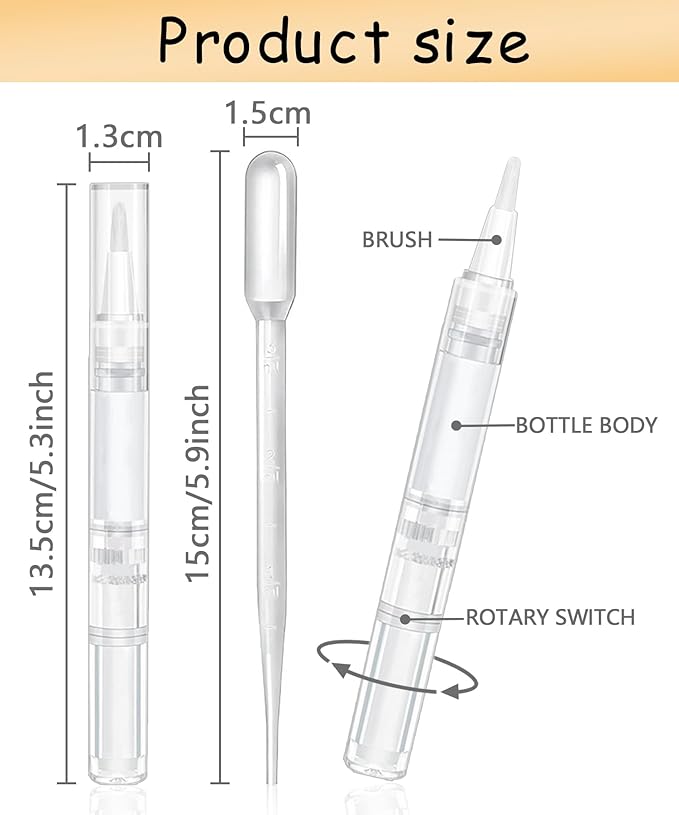 6 Pcs 3ml Empty Cuticle Oil Pen with 4 Pcs Transfer Pipettes - Transparent Nail Oil Twist Pens with Brush Tip for Nail Oil, Eyelash Growth Liquid, Cosmetic Lip Gloss Container Applicators