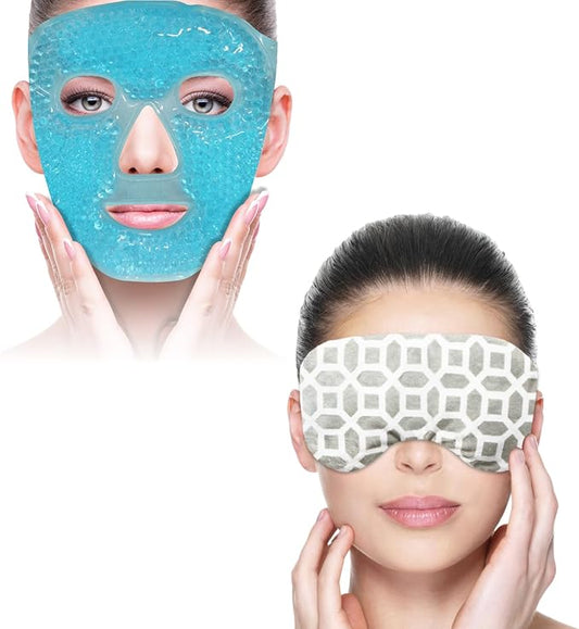 ZNÖCUETÖD Bundle of Cooling Face Mask Ice Face Mask for Puffy Face and Microwaveable Heat Eye Mask for Dry Eyes, Puffy Eyes with Lavender & Flaxseed