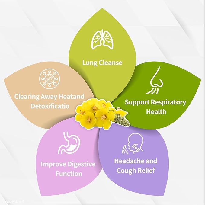 60 Mullein Leaf Tea Bags - 100% Pure & Natural Mullein Leaves, Caffeine Free, No Additives, No Sugar, Non-GMO