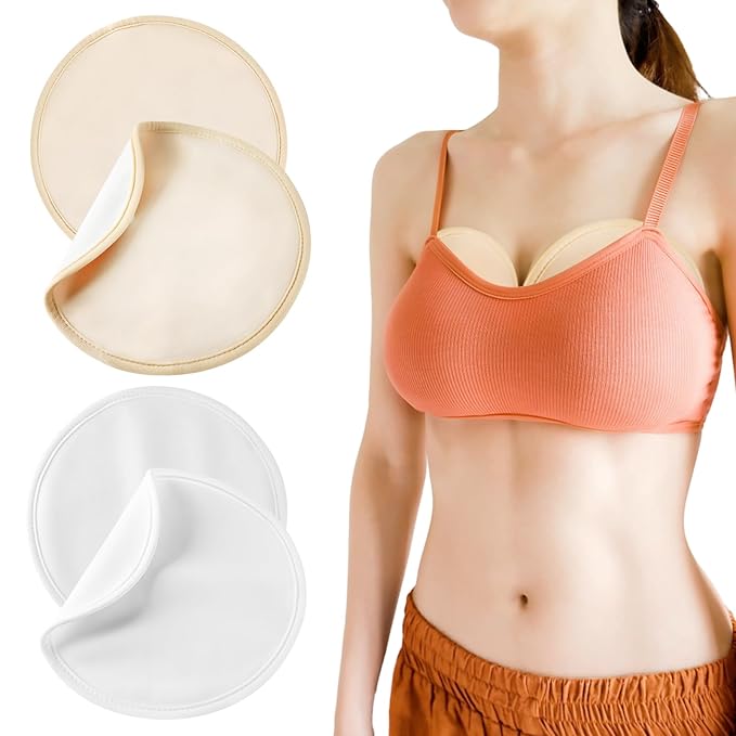 Castor Oil Pack for Breast, 4 PCS Reusable Organic Castor Oil Pack Wrap,Soft Breast Pads for Relaxing Sleeping (Oil Not Included) - White+Khaki