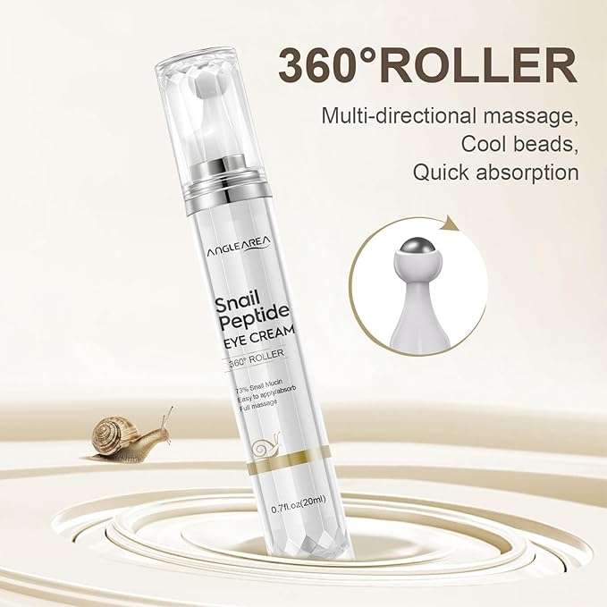 Under Eye Cream for Dark Circles And Puffy Eyes, Snail Peptide Energetic Eye Roll-On 360° Massage, Dark Circle Eye cream, Snail Eye Cream Anti Aging & Wrinkle, Eye Serum Hydrating, Firming, Smooth