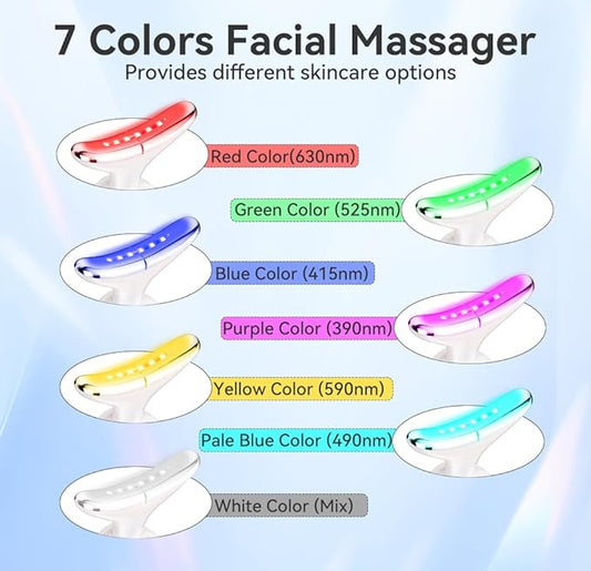 Face and Neck Massager, 7 Colors Face Sculpting Tool，Face Lift Device for Skin Care，at-Home Face Tool with Vibration and Thermal (White)