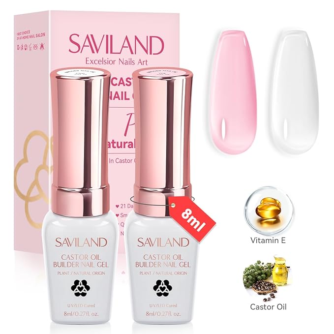 SAVILAND 6PCS Natural Cuticle Oil Pen with Clear Pink Gel Builder for Nails