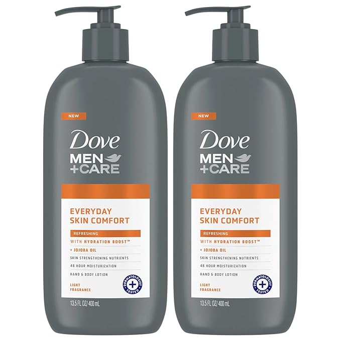Dove Hand & Body Lotion, Men+Care Value Pack – Everyday Skin Comfort Formula with Shea Butter & Jojoba Oil, Refreshing Lotion for Dry Skin, 13.5 Fl Oz (Pack of 2)