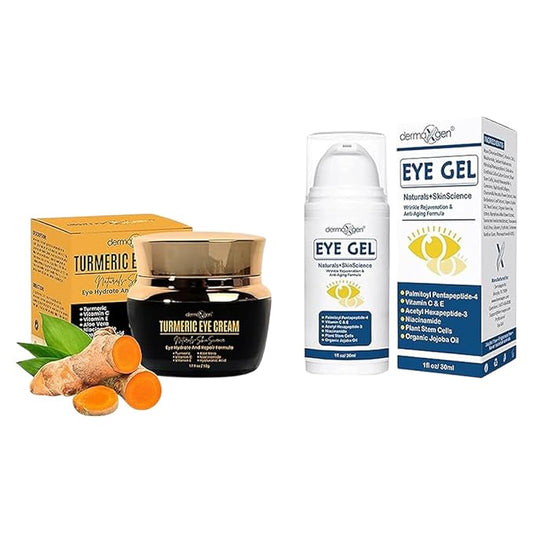 Turmeric + Vitamin C Eye Cream & Peptide Eye Gel – Hydrating & Soothing Formula for Under Eye Care, Puffiness & Fine Lines