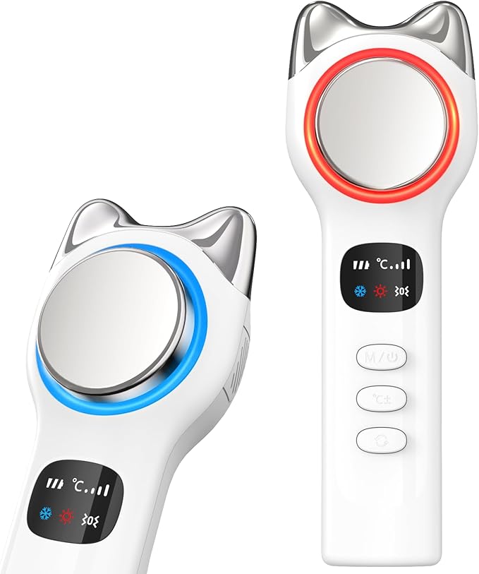 Cool and Hot Facial Firming Device, Light Face Tool with Vibration, Facial Massager with 8-21°C Cold, 38-47°C Hot, Electric Skin Care Kit