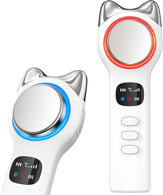 Cool and Hot Facial Firming Device, Light Face Tool with Vibration, Facial Massager with 8-21°C Cold, 38-47°C Hot, Electric Skin Care Kit