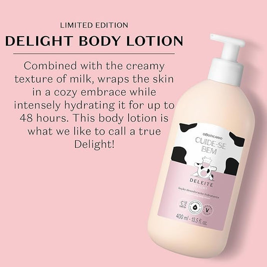 O Boticário Cuide-se Bem Delight Body Lotion, Cozy Hydration with Sweet, Enveloping Sweet Fragrance, 13.5 Ounce (400ml)
