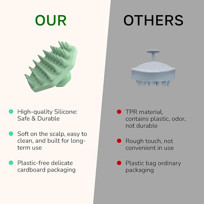 Silicone Scalp Scrubber - Massage Shampoo Brush, Soft Bristles for Hair Growth & Dandruff Removal - Ergonomic Design, Wet & Dry Use, Deep Cleansing Scalp Exfoliator for All Hair Types - Green