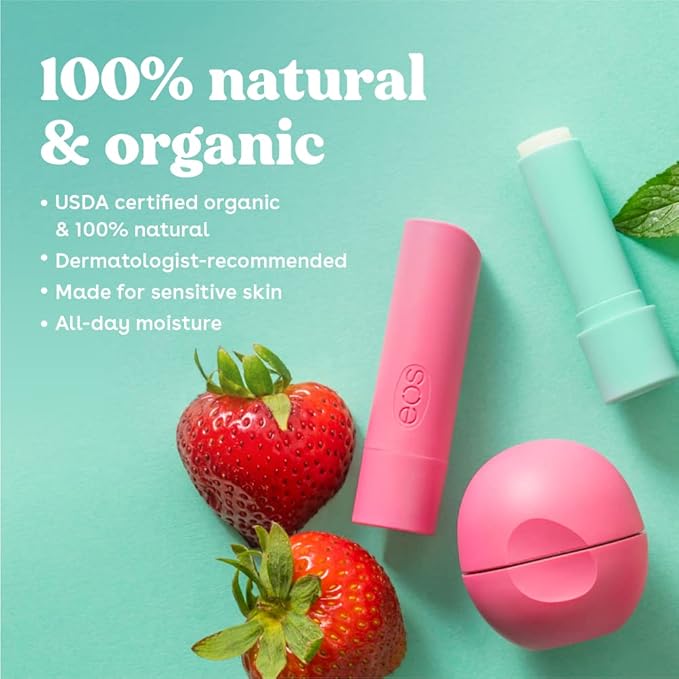 eos 100% Natural & Organic Lip Balm Stick- Vanilla Bean Sweet Mint | Dermatologist Recommended for Sensitive Skin | All-Day Moisture Lip Care Products
