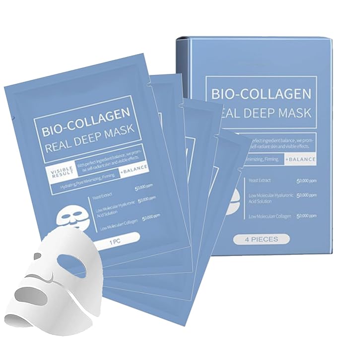 4 Pack Bio-Collagen Overnight Korean Face Mask-deep Hydrating Collagen Hydrogel Sheet Mask，Firming and Moisturizing，Korean Skincare,Anti Wrinkle Lifting Facial Mask Sheet for Glass Skin