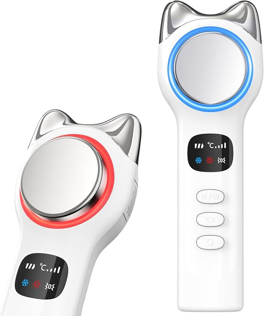 Warming and Cooling Firming Device, Light Face Tool with Vibration, Electric Skin Care Kit, Facial Massager with 46-70℉ Cold, 100-117℉ Hot