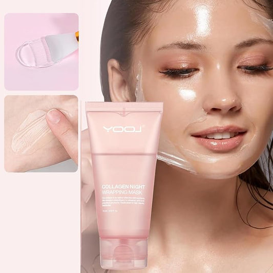 Collagen Overnight Wrapping Peel Off Facial Mask Pack,Collagen Night Wrapping Mask,Hydrates and Tightens Skin,Reduces Sagging,Elasticity & Hydration Care 2.54 fl.oz (Brush Included)